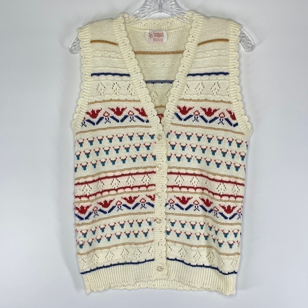 Vintage Beldoch Popper Nordic Floral Sweater Vest Small